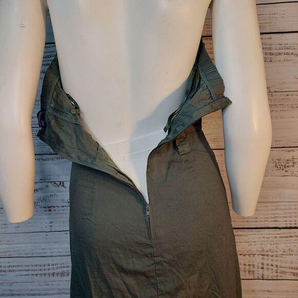 Womans Le Chateau Military Green Collared, Sleeveless Dress - Picture 9 of 12
